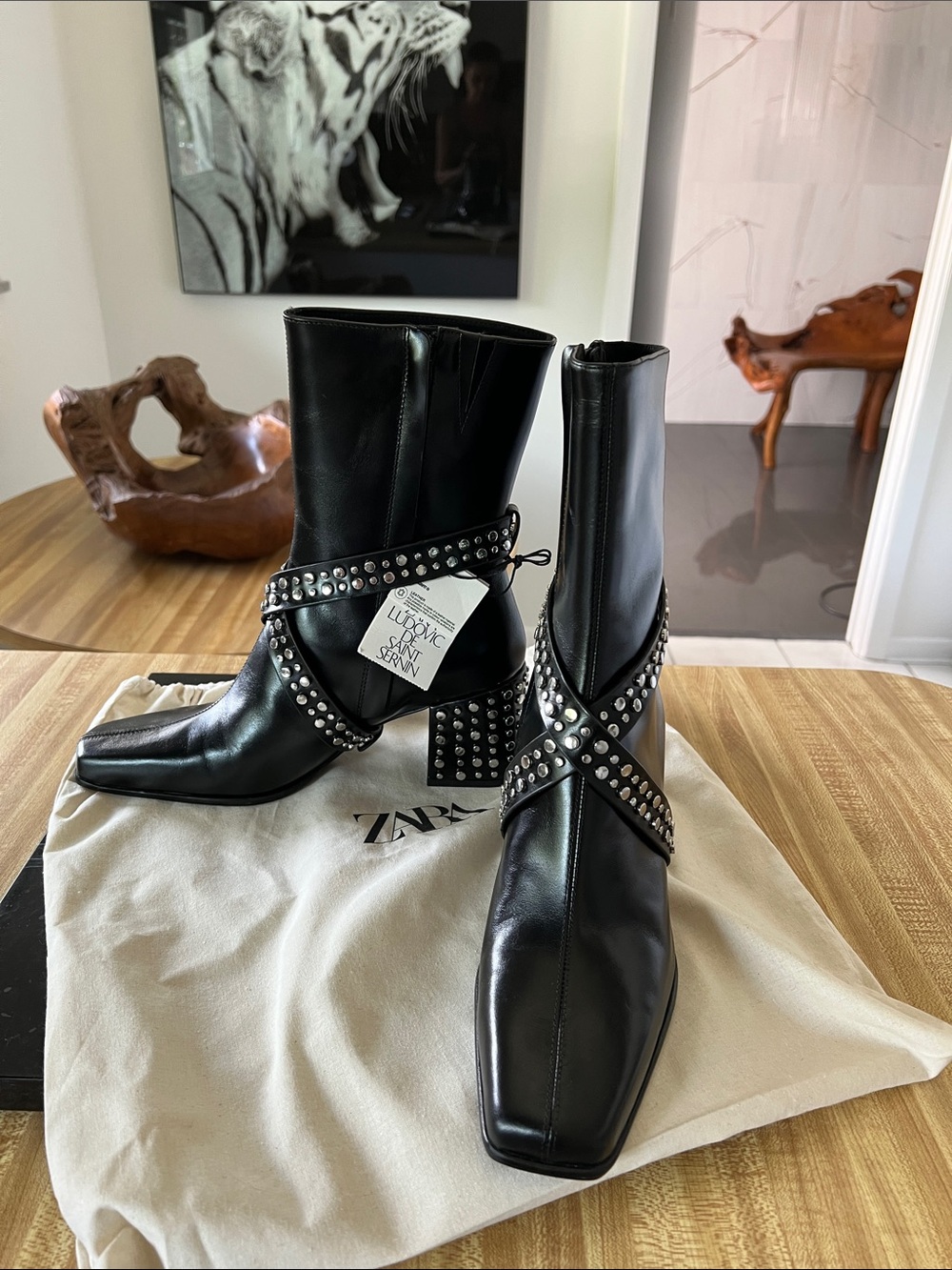 Ludovic de Saint Sernin x Zara - Studded Leather Square-Toe Ankle Booties